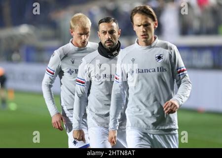 Bergame, Italie. 28th févr. 2022. Italie, Bergame, février 28 2022: Fabio Quagliarella (buteur de Sampdoria) exercices pendant l'échauffement sur le match de football ATALANTA vs SAMPDORIA, série A 2021-2022 day27, stade Gewiss (Credit image: © Fabrizio Andrea Bertani/Pacific Press via ZUMA Press Wire) Banque D'Images