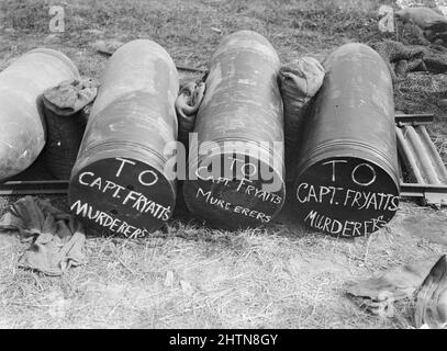 15 pouces de la batterie n° 10, Artillerie royale marine avec un message écrit "au capitaine Fryatt meurtriers". Becourt, le 3 août 1916. Banque D'Images