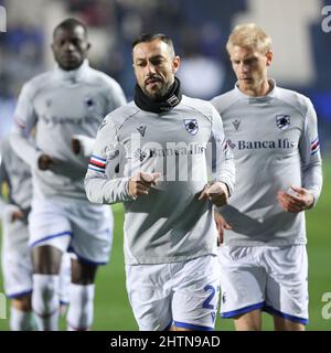 Bergame, Italie. 28th févr. 2022. Italie, Bergame, février 28 2022: Fabio Quagliarella (buteur de Sampdoria) exercices pendant l'échauffement sur le match de football ATALANTA vs SAMPDORIA, série A 2021-2022 day27, stade Gewiss (Credit image: © Fabrizio Andrea Bertani/Pacific Press via ZUMA Press Wire) Banque D'Images