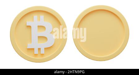 Pièce de monnaie bitcoin isolée sur fond blanc avec chemin d'écrêtage. 3d rendu de l'illustration. Banque D'Images