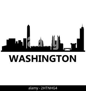 Horizon de la ville de Washington le matin sur fond blanc. Horizon horizontal de la ville de Washington. Silhouette de Washington. style plat. Banque D'Images