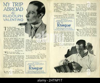 Publicité pour MON VOYAGE À L'ÉTRANGER par RUDOLPH VALENTINO comme sérialisé dans le magazine Picturegoer en 1924 de la couverture enveloppante pour le programme du Pavillon de Londres de son dernier film Monsieur Beaucaire en septembre 1924 Banque D'Images