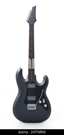 Guitare électrique noire générique isolée sur fond blanc. 3D illustration. Banque D'Images