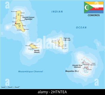 carte vectorielle du pays de l'île des comores avec drapeau Illustration de Vecteur