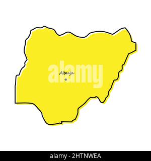 Carte simple du Nigeria avec la capitale. Lignes stylisées minimalistes Illustration de Vecteur