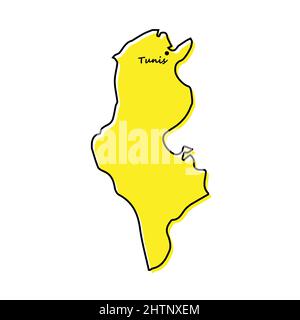 Plan simple de la Tunisie avec la capitale. Lignes stylisées minimalistes Illustration de Vecteur