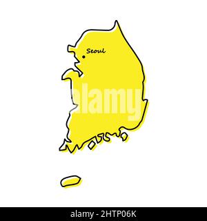 Carte simple de la Corée du Sud avec emplacement de la capitale. Lignes stylisées minimalistes Illustration de Vecteur