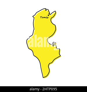 Plan simple de la Tunisie avec la capitale. Lignes stylisées minimalistes Illustration de Vecteur