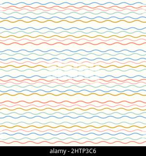 Vecteur de motif de bande ondulé abstrait. Répétition sans couture des vagues d'oedles colorées dessinées à la main. Elément de conception. Illustration de Vecteur
