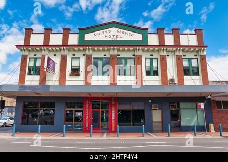 Le Vine Valley Inn, situé dans le bâtiment historique de l'ancien United Services Hotel, est un lieu unique dans la Hunter Valley - Cessnock, Nouvelle-Galles du Sud, Australie Banque D'Images