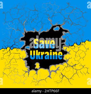 Arrêter Poutine Arrêter la guerre texte de bannière avec le drapeau de l'Ukraine. Protestation internationale, mettre fin à la guerre contre l'Ukraine. Illustration vectorielle Illustration de Vecteur