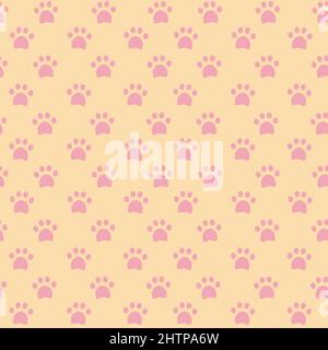 Motif sans couture avec traces de pattes de chat, sorcières familières, mica sip sur fond jaune Illustration de Vecteur