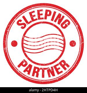 Texte « SLEEPING PARTNER » inscrit sur l'étiquette postale ronde rouge Banque D'Images