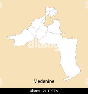 Carte de haute qualité de Medenine est une région de Tunisie, avec des frontières des districts Illustration de Vecteur