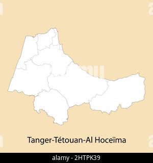 Carte de haute qualité de Tanger-Tetouan-Al Hoceima est une province du Maroc, avec des frontières des districts Illustration de Vecteur