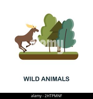 Icône plate Wild Animals. Panneau d'élément coloré de la collection nature. Symbole d'icône Flat Wild Animals pour la conception de sites Web, les infographies et bien plus encore. Illustration de Vecteur