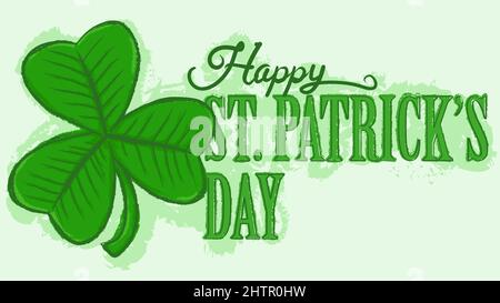 happy st patricks jour rétro vintage typographie dessinée à la main sur fond vert. Saint-Patrick. trèfle à feuilles shamrock. Typographie. Illustrateur de vecteur Illustration de Vecteur