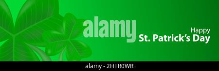 happy st patricks jour bannière de salutation sur fond vert. Saint-Patrick. 3d trèfle à feuilles de shamrock. Typographie. Illustration vectorielle. Illustration de Vecteur