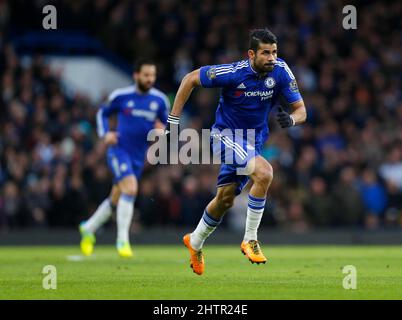 Diego Costa de Chelsea vu pendant le match de la Barclays Premier League entre Chelsea et Manchester United au Stamford Bridge à Londres. 7 février 2016. James Boardman / Telephoto Images Banque D'Images