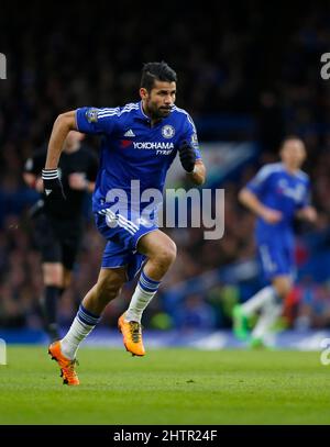 Diego Costa de Chelsea vu pendant le match de la Barclays Premier League entre Chelsea et Manchester United au Stamford Bridge à Londres. 7 février 2016. James Boardman / Telephoto Images Banque D'Images