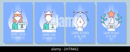 Cartes de vœux de graphiste avec jeu d'éléments d'icône de couleur Illustration de Vecteur