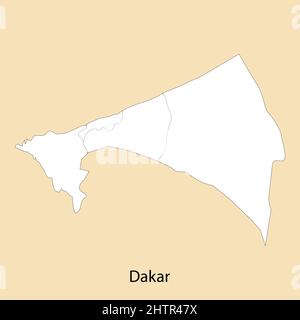 Carte de haute qualité de Dakar est une région du Sénégal, avec les frontières des districts Illustration de Vecteur