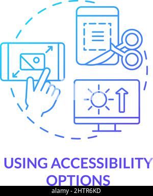 Utilisation des options d'accessibilité icône de concept de dégradé bleu Illustration de Vecteur