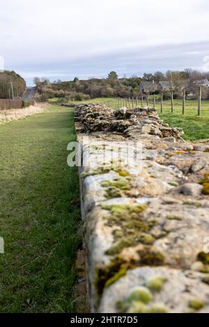 Heddon sur le mur, Angleterre: 8th Fév 2022: Mur d'Hadrien (pas de gens) dans le nord-est de l'Angleterre, par une belle journée d'hiver Banque D'Images