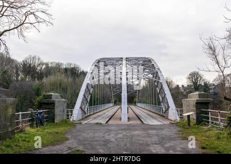 Wylam, Northumberland, Angleterre : 8th février 2022 : pont de la banque Hagg sur la rivière Tyne Banque D'Images