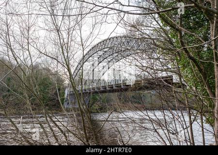 Wylam, Northumberland, Angleterre : 8th février 2022 : pont de la banque Hagg sur la rivière Tyne Banque D'Images