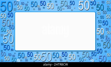 Carte de vœux avec espace pour votre texte ou signature - encadré de plusieurs nombres 50 dans différentes tailles et nuances de bleu - 3D Illustration Banque D'Images