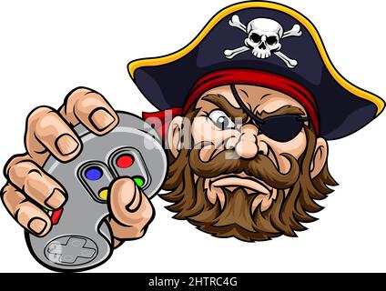 Pirate Gamer manette de jeu vidéo Cartoon de mascotte Illustration de Vecteur