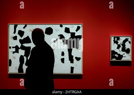 Michael J. Audain est vu devant l'un des huit tableaux de Paul-Emile Borduas qu'il a offert au Musée national des Beaux-Arts du Québec (MNBAQ) au palais de justice de Québec le mercredi 23 février 2022. Banque D'Images