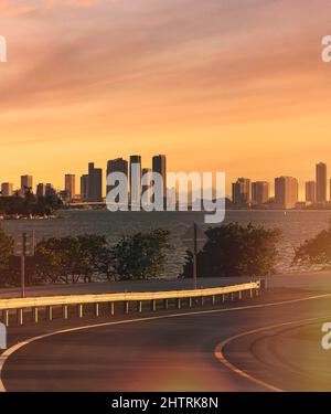 miami sunset florida skyline road Banque D'Images