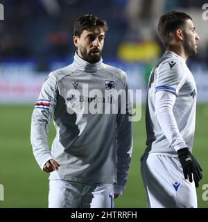 Bergame, Italie. 28th févr. 2022. Italie, Bergame, février 28 2022: Francesco Caputo (Sampdoria Striker) exercices pendant l'échauffement sur le match de football ATALANTA vs SAMPDORIA, Serie A 2021-2022 day27, Gewiss Stadium (photo de Fabrizio Andrea Bertani/Pacific Press/Sipa USA) crédit: SIPA USA/Alay Live News Banque D'Images