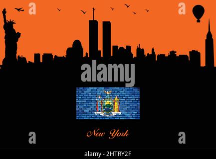 Silhouette d'horizon de la ville de New York - illustration, fond de ville dans Orange, drapeau de New York Illustration de Vecteur