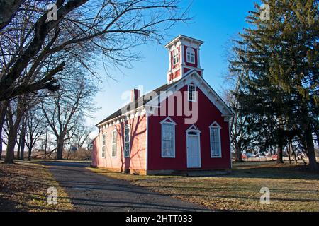 Petite maison d'école rouge à chambre simple historique à Branchburg, New Jersey, États-Unis -02 Banque D'Images