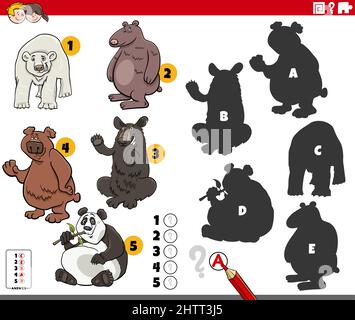 Illustration de dessin animé de la recherche des ombres à droite sur les images jeu éducatif pour les enfants avec des ours personnages animaux Illustration de Vecteur