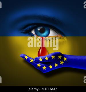 Europe l'Ukraine soutient la tragédie ukrainienne et la crise de la paix comme un triste conflit géopolitique entre l'Ukraine et la Russie en tant qu'européenne. Banque D'Images