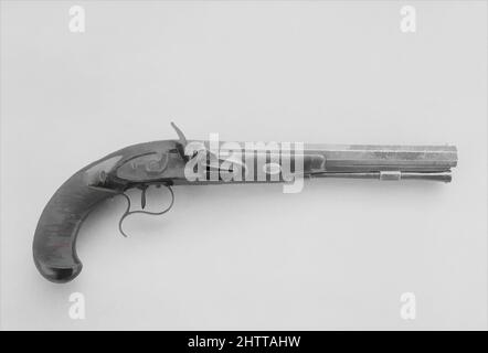 Art inspiré par Flintlock Dueling Pistol, ca. 1815–20, Middletown, Connecticut, cuisine américaine, Middletown, Connecticut, acier, or, argent, bois (noyer, hickory), corne, L. 15 3/4 po. (40 cm) ; L. du fût 10 po. (25,4 cm) ; Cal. .56 po (14,2 mm) ; poids 2 lb (907 g), armes à feu-pistolets-, oeuvres classiques modernisées par Artotop avec une touche de modernité. Formes, couleur et valeur, impact visuel accrocheur sur l'art émotions par la liberté d'œuvres d'art d'une manière contemporaine. Un message intemporel qui cherche une nouvelle direction créative. Artistes qui se tournent vers le support numérique et créent le NFT Artotop Banque D'Images