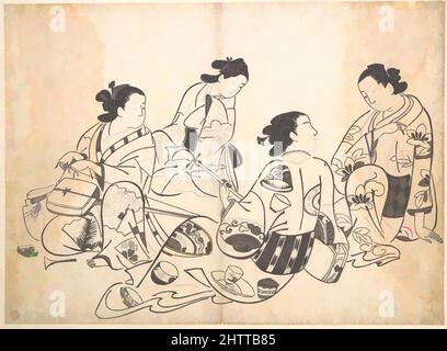 Art inspiré par Groupe de quatre femmes, période Edo (1615–1868), env. 1705–7, Japon, impression polychrome sur bois ; encre et couleur sur papier, 10 x 14 15/32 po. (25,4 x 36,8 cm), Prints, Okumura Masanobu (japonais, 1686–1764, oeuvres classiques modernisées par Artotop avec une touche de modernité. Formes, couleur et valeur, impact visuel accrocheur sur l'art émotions par la liberté d'œuvres d'art d'une manière contemporaine. Un message intemporel qui cherche une nouvelle direction créative. Artistes qui se tournent vers le support numérique et créent le NFT Artotop Banque D'Images