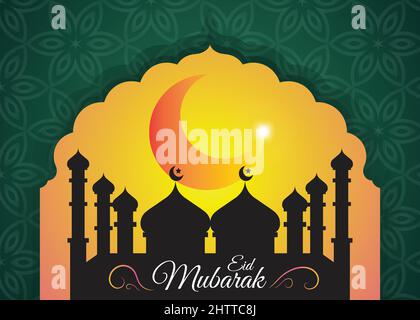 EID Mubarak belle affiche de salutation, arrière-plan, image avec mosquée, illustration de conception de vecteur Illustration de Vecteur