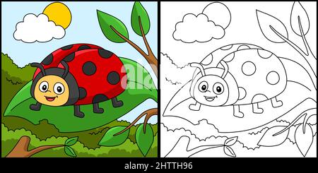 Coloriage de coccinelle page colorée Illustration Illustration de Vecteur