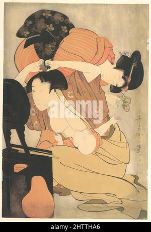Art inspiré par la mère et l'enfant, période Edo (1615–1868), env. 1793, Japon, imprimé polychrome sur bois ; encre et couleur sur papier, H. 14 5/8 po. (37,1 cm) ; avec 10 po (25,4 cm), Prints, Kitagawa Utamaro (japonais, 1753?–1806), Utamaro a composé cette image avec beaucoup de compétence et, les œuvres classiques modernisées par Artotop avec un peu de modernité. Formes, couleur et valeur, impact visuel accrocheur sur l'art émotions par la liberté d'œuvres d'art d'une manière contemporaine. Un message intemporel qui cherche une nouvelle direction créative. Artistes qui se tournent vers le support numérique et créent le NFT Artotop Banque D'Images