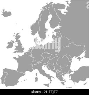 Carte vierge de l'Europe. Carte vectorielle simplifiée en gris avec bordures blanches sur fond blanc Illustration de Vecteur