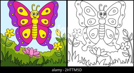 Page de coloriage papillon Illustration colorée Illustration de Vecteur