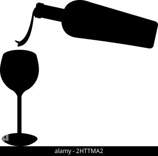 Illustration vectorielle de la silhouette noire d'une bouteille de vin versant du liquide dans un verre Illustration de Vecteur