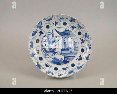 Art inspiré par un plat avec des figures observant des phénoxes, dynastie Qing (1644–1911), Chine, porcelaine peinte en bleu sous-glaçure, H. 2 po. (5,1 cm) ; diam. De la jante 10 5/8 po (27 cm) ; diam. Du pied 6 1/2 po (16,5 cm), céramique, oeuvres classiques modernisées par Artotop avec une touche de modernité. Formes, couleur et valeur, impact visuel accrocheur sur l'art émotions par la liberté d'œuvres d'art d'une manière contemporaine. Un message intemporel qui cherche une nouvelle direction créative. Artistes qui se tournent vers le support numérique et créent le NFT Artotop Banque D'Images