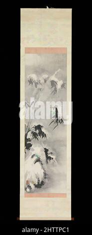 Art inspiré par le bambou et le rock dans la neige, 雪竹図, période Edo (1615–1868), printemps 1750, Japon, Rouleau suspendu; encre sur papier, image: 53 1/8 x 16in. (134,9 x 40,6cm), peintures, Sakaki Hyakusen (1697–1752), tiges de bambou, se pliant sous le poids de la neige tombée sur leurs feuilles minces, oeuvres classiques modernisées par Artotop avec un peu de modernité. Formes, couleur et valeur, impact visuel accrocheur sur l'art émotions par la liberté d'œuvres d'art d'une manière contemporaine. Un message intemporel qui cherche une nouvelle direction créative. Artistes qui se tournent vers le support numérique et créent le NFT Artotop Banque D'Images
