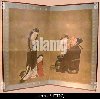 Art inspiré par Chinese Portrait Painter, époque Edo (1615–1868), 18th siècle, Japon, écran rabattable à deux panneaux; encre, couleur et or sur papier, 40 x 49 1/4 cm (101,6 x 125,1 cm), écrans, Miwa Zaiei (mort en 1789), Un peintre chinois habillé dans le style de la dynastie Tang (618–907) est, oeuvres classiques modernisées par Artotop avec une touche de modernité. Formes, couleur et valeur, impact visuel accrocheur sur l'art émotions par la liberté d'œuvres d'art d'une manière contemporaine. Un message intemporel qui cherche une nouvelle direction créative. Artistes qui se tournent vers le support numérique et créent le NFT Artotop Banque D'Images